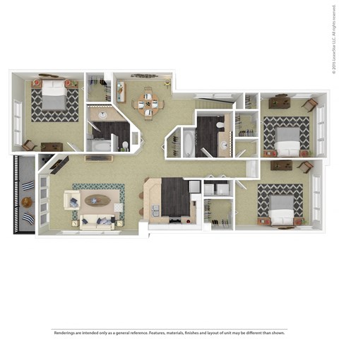 Floor plan for 3 beds, 2 baths, 1379 sqft